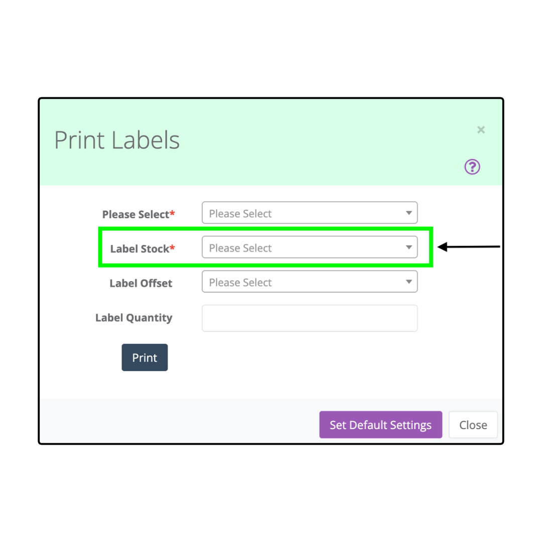 Select the label size from the Label Stock Select the label size from the Label Stock